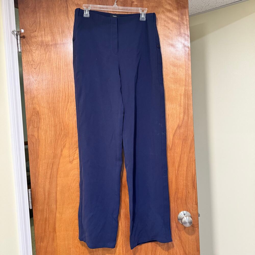 Theory Brilda Admiral Crepe Navy Wide Leg Trouser Size 6